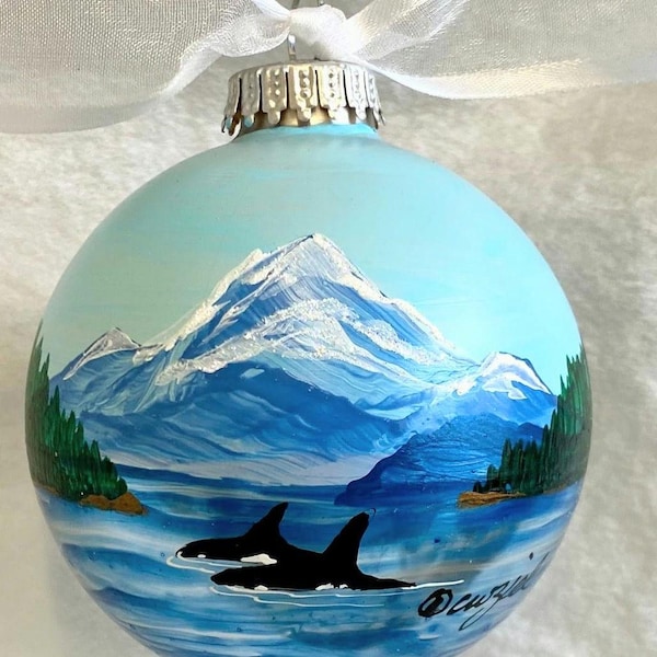 Hand-Painted Orca Pass Ornament Personalizable art Dècor and valentine's gifts