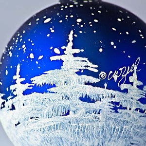 SNOWY TREES Personalizable hand-painted glass ball ornament Gifts and Decor image 1