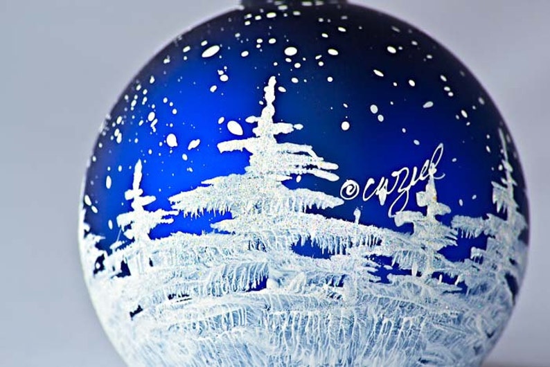 SNOWY TREES Personalizable hand-painted glass ball ornament Gifts and Decor image 1