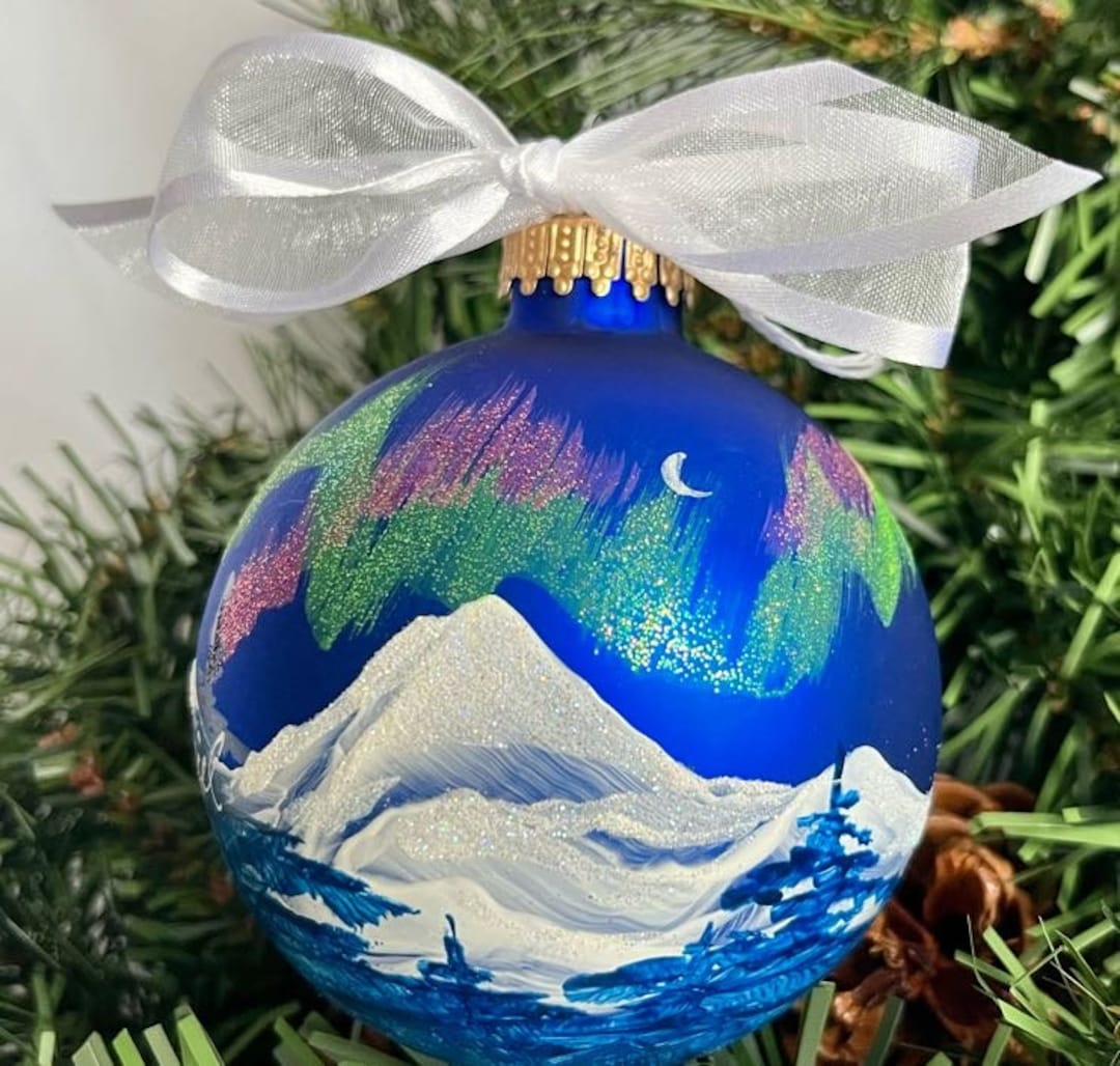 Northern Lights Hand-painted Glass Christmas Ornaments, Personalizable ...