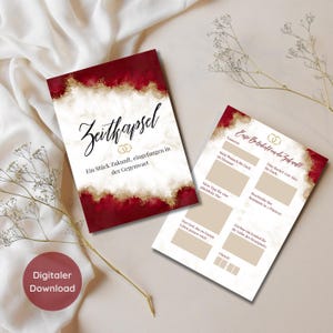 Zeitkapsel Hochzeit Rubinrot | Digitale Gästebuch-Alternative zum Ausdrucken | PDF Download