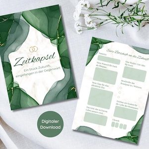 Tijdcapsule Bruiloft Smaragdgroen | Digitaal gastenboek alternatief voor printen | PDF downloaden