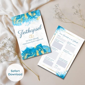 Cápsula do tempo casamento azul celeste | Alternativa de livro de visitas digital para impressão | Baixar PDF