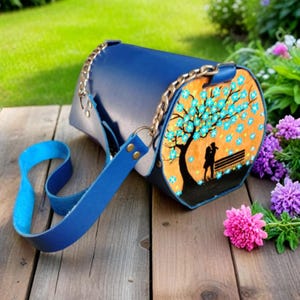 eco leather bag , Blue leather bag,faux leather bag, vegan leather, handcrafted bag, original work, Gift for her, Hand painted, shoulder bag