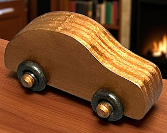 Handmade Copper Metallic Wooden Toy Car - Black Wheels