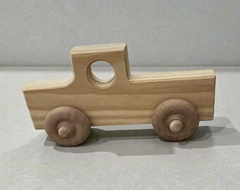 Natural Pine Unfinished Wooden Toy Truck, Handmade Eco-Friendly Vehicle