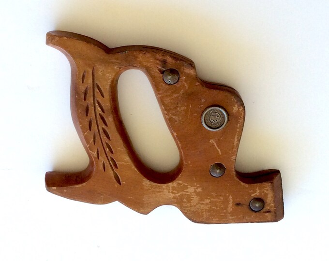 4 Hole Warranted Superior Saw Handle With Medallions, Vintage Hand Saws, Old Tools, Wood Handles