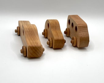 Set of 3 Maple Wooden Toy Vehicles, Wood Car, Wood Truck, Wood Minivan, Wood Toys, Made in America
