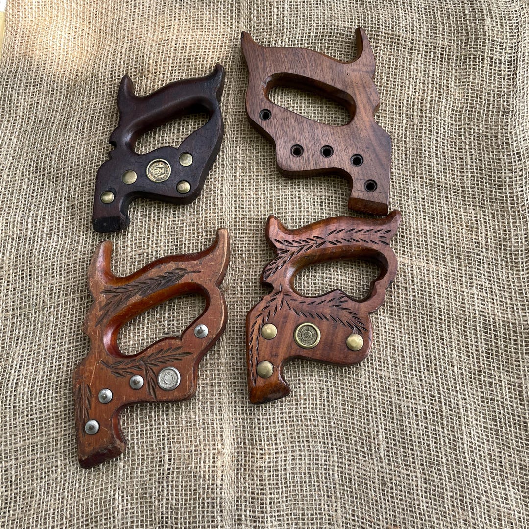 Saw Handle Pattern Vintage Wood Saw Handles Set, Wheat Carved Pattern, Disston Medallions ...