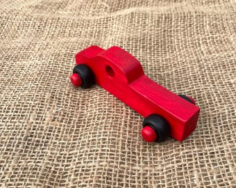Classic Wooden Toy Truck, Handpainted Red and Black, Smooth Edges Eco-Friendly Kids Gift