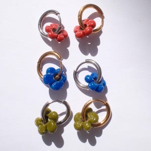 Flower hoop earrings glass flower earrings gold hoops silver hoops flower charm earrings cute earrings small hoop earrings spring earrings