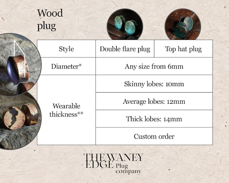 Bog Oak Wood Plugs PAIR made to order Wooden custom size Double Flare Plugs