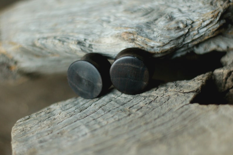 Bog Oak Wood Plugs PAIR made to order Wooden custom size Double Flare Plugs