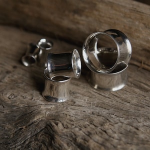 Ready To Ship, Sterling Silver double flare tunnels, Custom Size PAIR of 925 silver tunnels- HALLMARKED