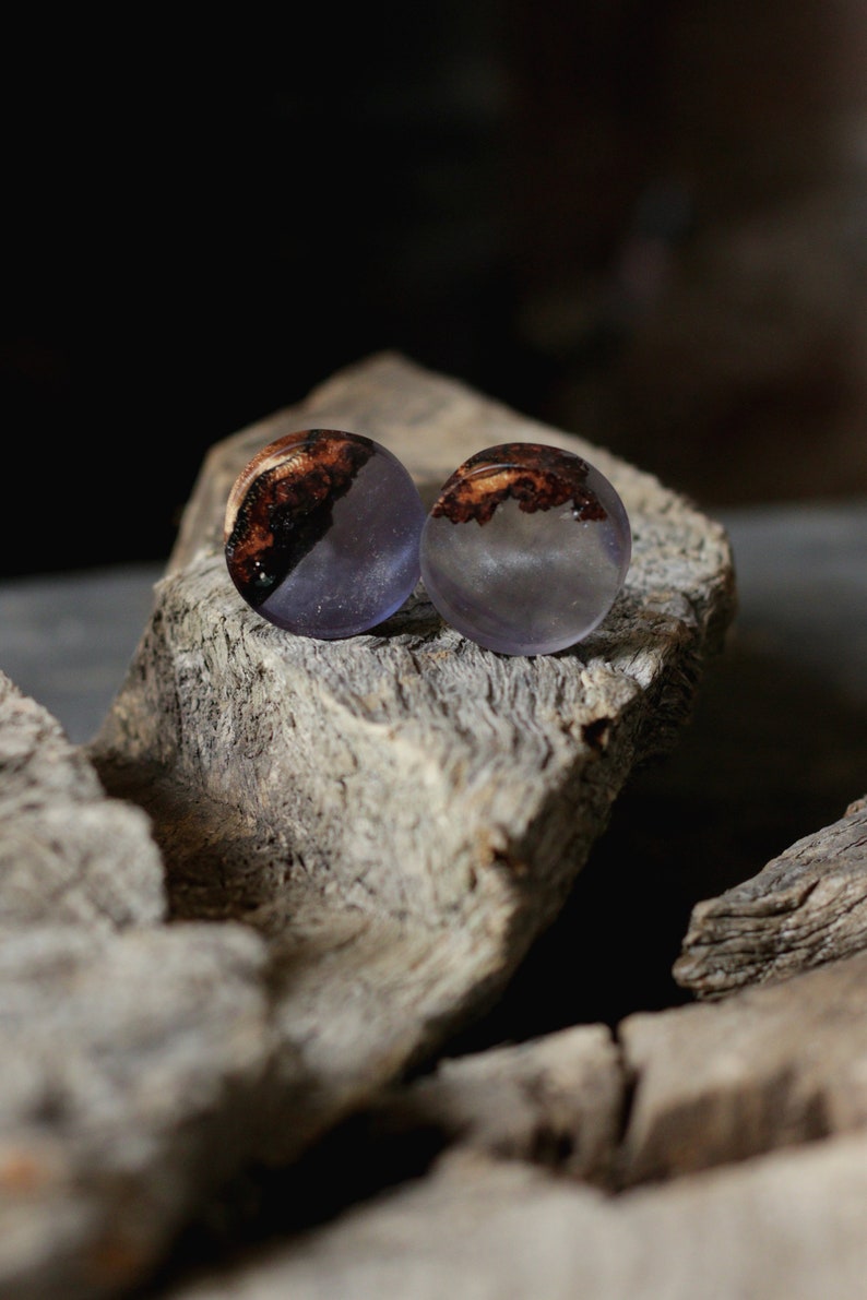 wood and resin plugs one of a kind smokey purple double flare plugs