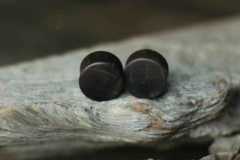 Bog Oak Wood Plugs PAIR made to order Wooden custom size Double Flare Plugs