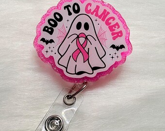 Boo to Cancer Badge Reel | Pink Ribbon Ghost Halloween Nurse Accessory