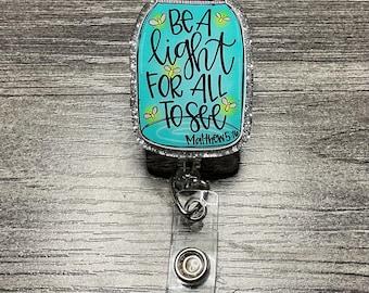Christian Badge Reel: Glitter Mason Jar, "Be a Light"