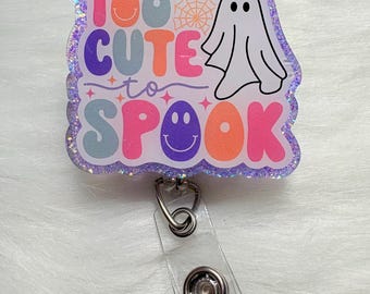 Halloween Ghost Badge Reel: Pastel Glitter Spooky Fun Accessory