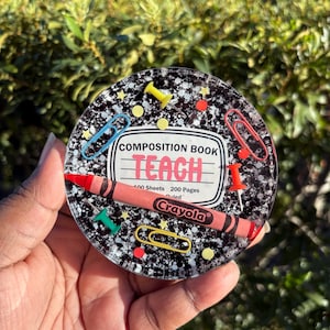 Teacher Themed Epoxy Resin Coaster – Composition Notebook Design