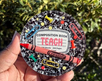 Teacher Themed Epoxy Resin Coaster – Composition Notebook Design