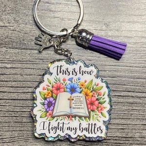 Handmade Christian Keychain – Inspirational Floral Bible Verse Keychain