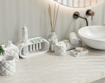 Quilted Bathroom Organizer Set – 3D Printed, Modern Bath Decor