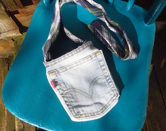 Perfectly Imperfect Crossbody Recycled Denim and Plaid Necktie Bag