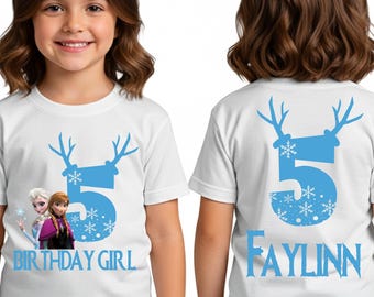 Personalized Frozen Birthday Shirt, Elsa & Anna Custom Name Tee, Disney Princess Party Outfit for Girls, Toddler  Youth Birthday Top