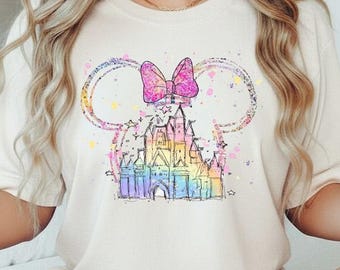 Disney Watercolor Shirt, Minnie Ears & Castle Tee, Mama Mini Matching Shirt, Disney Girls Trip, Family Vacation Disneyworld Shirt