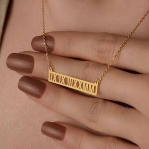 Roman Numeral Bar Necklace | Personalized Date Necklace | Custom Anniversary Jewelry | Date Bar Necklace | Mother&#39;s Day Gift
