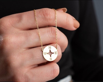 Compass Necklace | 14k Gold Compass Pendant | Dainty Travel Necklace | Minimalist Adventure Jewelry | Guidance Gift for Her