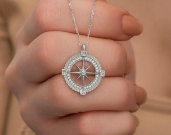 Graduation Necklace | 14k White Gold Compass Pendant | Dainty Travel Necklace | Adventure Jewelry | New Beginnings Graduation Gift for Her