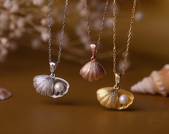 14K Gold Seashell Pearl Necklace | Elegant Gift for Women | Unique Mother Day Gift | Dainty Summer Necklace