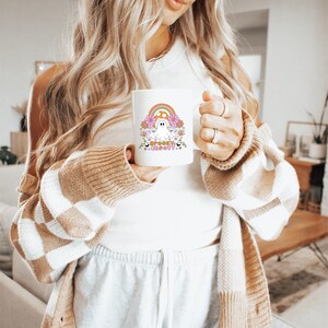 Spooky & Groovy White glossy mug, groovy ghost mug, spooky coffee cup, retro ghost mug, halloween vibes mug, cute spooky mug, psychedelic