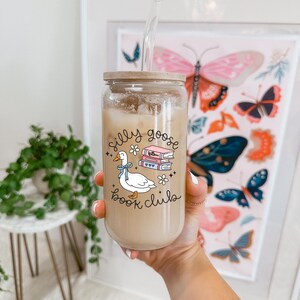 Silly Goose Book Club Can Glass, book club gift, bookish club gift, book ice coffee cup, book glass tumbler, book lover gift, book gift