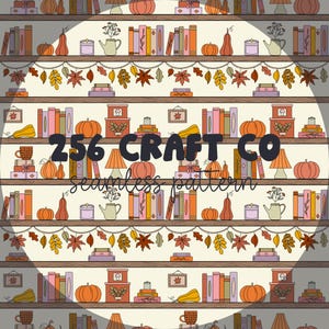 Pumpkins & Pages Seamless Pattern, seamless files, digital papers, vinyl seamless, seamless patterns, digital designs, Fall pattern, holiday