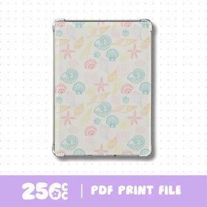 May include: A clear tablet case featuring a repeating pattern of colorful seashells and starfish in shades of red, yellow, and teal on a white background. The text "PDF PRINT FILE" is visible at the bottom.