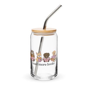 Read More Books Can Glass, Book Lover Gift, Reader Gift, Book Club Gifts, Glass Can 16oz, one more chapter, iced coffee glass, aesthetic