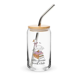 Silly Goose Book Club Can Glass, book club gift, bookish club gift, book ice coffee cup, book glass tumbler, book lover gift, book gift