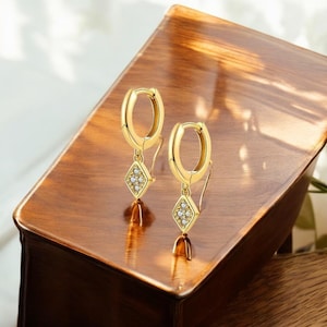 Gold Diamond Moon Star Huggie Earrings: Celestial Dangle Jewelry