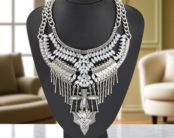 Collana Gotica A Strati Sole E Luna In Argento Con Cristalli - Gioiello Strega Per Halloween E Regalo Natale