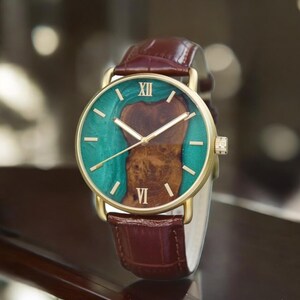 Engraved Wooden Watch: Personalized Leather Strap, Minimalist Gift