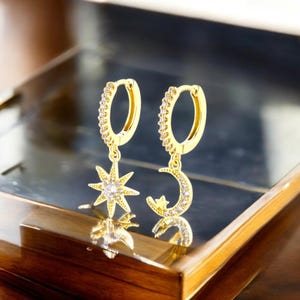 Dangling Diamond Charm Hoop Earrings: Elegant Minimalist Jewelry