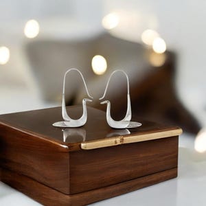 Polished Brass & Silver Swan Earrings: Elegant Bird Jewelry