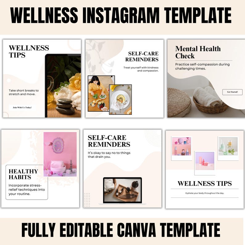 Wellness Instagram Post Template, Health & Wellbeing Coach Aesthetic ...