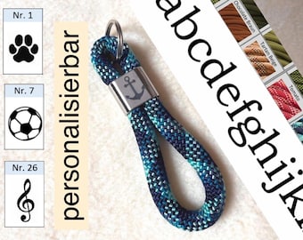 Schlüsselanhänger aus Seil individuell mit Gravur – Tau-Anhänger personalisiert – Geschenkidee mit Name für ihn und sie | Bag Charm handmade