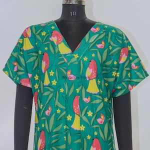Hand Block Print Cotton Kaftan Dress: Bandhani Style Resort Wear