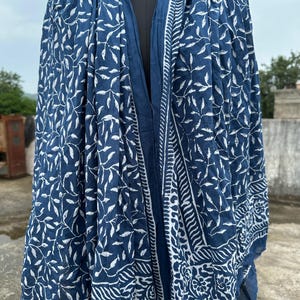 Hand Block Printed Indigo Cotton Sarong: Boho Beach Wrap