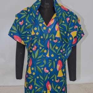 Hand Block Print Cotton Kaftan Dress: Bird & Floral Design